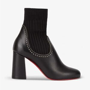 Christian Louboutin Sockies 85 Black Leather Ankle Sock Block Heel Boots 35.5